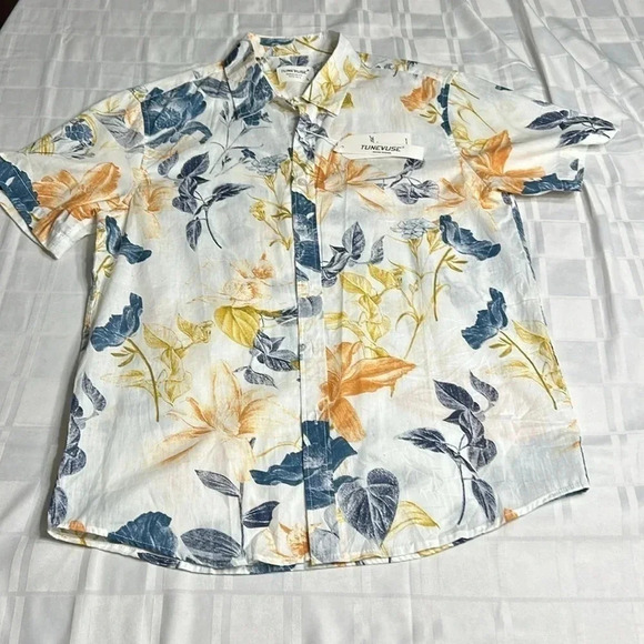 TUNEVUSE floral cotton short sleeve summer shirt,hawaiien vibe,resortwear NEW! - Picture 9 of 15